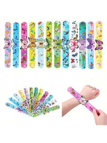 4 件/套蝴蝶卡片拍击手环，彩色蝴蝶和花朵腕带 - 可拆卸卡片，适合春季户外活动、派对礼物和礼品填充物、生日、充满活力的 PVC 设计 - 彩色 - 查看 9