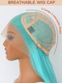 24 Inch Blue Green 13x4 Lace Front Wig, Long Silky Straight Mint Green Synthetic, HD Transparent Lace, Pre-Plucked Hairline, Heat-Friendly - 水鴨藍 - 查看 7