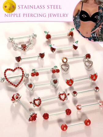 2st 14G Bröstvårt Ringar För Kvinnor Rostfritt Stål Hjärta Fjäril Måne CZ Blomma Skivstång Bröstvårt Ringar Set Söta Nipplerings Piercing Smycken Dagligt slitage