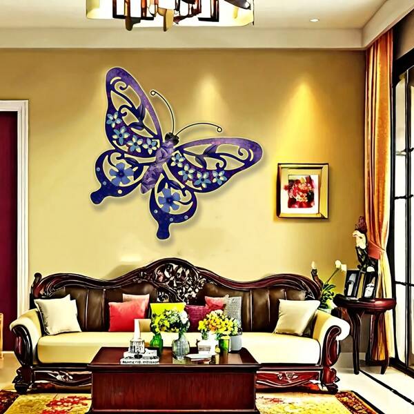 Fashionable Purple Metal Butterfly Wall Art - Multi-Functional Home Decoration Suitable For Living Rooms, Bedrooms, Kitchens, Cafes And Balconies