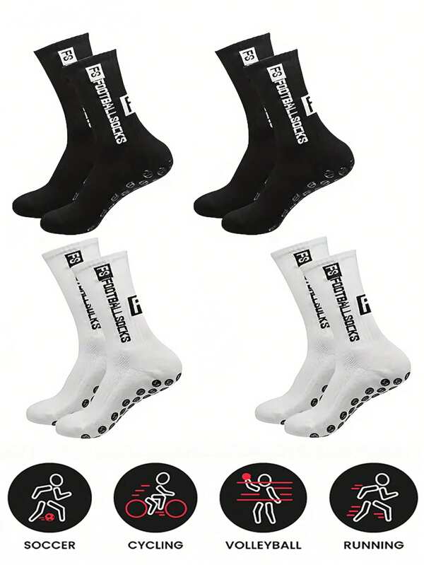 4 Pairs Of FS Letter Men's Mid Tube Socks, Breathable And Comfortable, Non Slip Casual Socks, Simple And Fashionable Sports Socks, Suitable For Outdoor Sports All Year Round Wearing