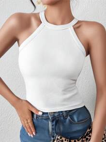 Women's Summer Casual Tank Top, Ribbed Camisole With Padded Chest, Sleeveless Solid Color T-Shirt