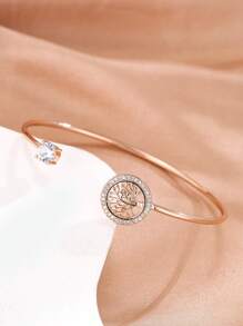 1 pieza Brazalete versátil de color oro rosa con diseño de árbol de la vida, brazalete ajustable para mujeres