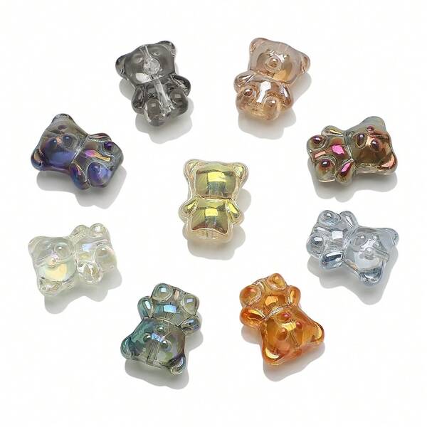 20pcs 12*14mm 3D Bear Matte & Glossy Glass Electroplated Beads, Hole In Center, For DIY Jewelry Making, Key Chains, Phone Straps, Earrings, Necklace Pendants