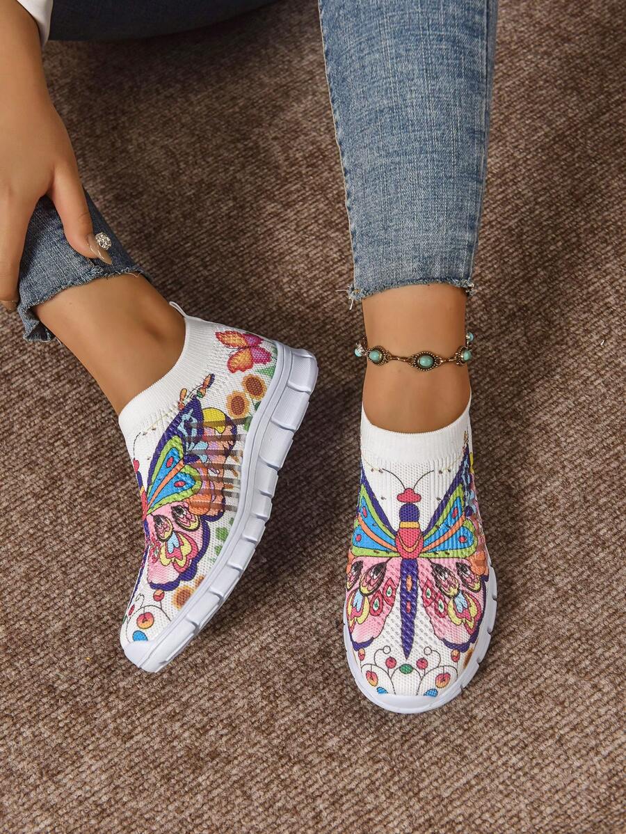 New Mesh Graffiti Print Slip-On Sneakers For Plus Size Women, Lightweight Breathable Colorful Casual Sport Shoes