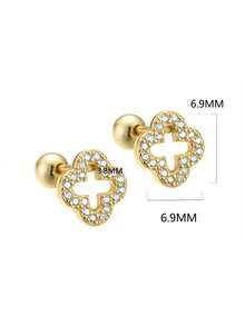 1 Pair S925 Silver Crystal Hollow Clover Screw Stud Earrings, Women Luxury Minimalist Clover Earrings, Holiday Gift - Four Leaf Clover - View 6