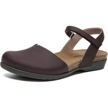 Women's Orthopedic Closed Toe Sandals With Cork Footbed - Arch Support Flat Sandals For Walking & Everyday Comfort - 巧克力 - 查看 3