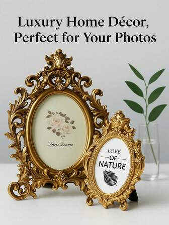 Marcos de fotos decorativos elegantes dorados - Marcos de fotos grandes y pequeños ornamentados vintage para decoración del hogar, fotos familiares, bodas y diseños inspirados en la naturaleza, perfectos para la sala de estar y la oficina