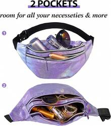 2 Piezas de Riñonera Holográfica para Mujeres Bolsa de Cintura Deportiva Colorida - Morado brillante, azul oscuro - Ver 4