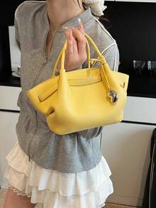 Korean Style INS Fashion New Minimalist Niche Tote Bag, Large Capacity Casual Versatile Shoulder/Crossbody Bag - Yellow - View 4