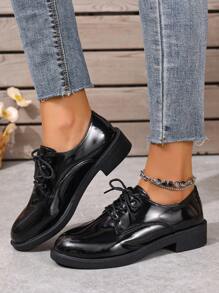 2025 New Platform Casual Lace-Up Women Flats, Fashion Versatile Black Ladies Lightweight Breathable Shoes