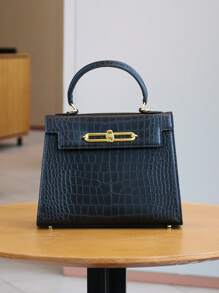 Bolso de moda para mujer Kally Summer Premium 2025, bolso de platino con estampado de cocodrilo, versátil para oficina y commuter, mini bolso cuadrado liviano y estructurado, bolso de hombro cruzado versátil para commuter