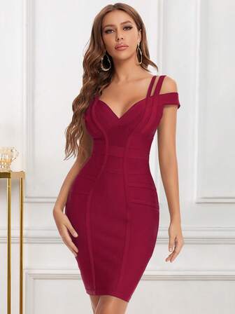 Vestido de fiesta de longitud hasta la rodilla con tirantes finos y diseño de vendaje, sin mangas, para mujer