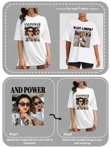 Customizable Photo And Text Printing, Personalized Selfie/Lover/Family/Friend/Pet Photos And Blessing Print, Valentine's Day/Birthday/New Year/Party Anniversary Pattern Customization, Black Tops Best Friend Gift, Ornamental, Dawg, Unique, Custom, Ideal Gifts For Her, Family, Friends, Pink Girls, For Holiday, For Vacation, For Anniversaries, Women Summer Clothes, Women Summer Clothes