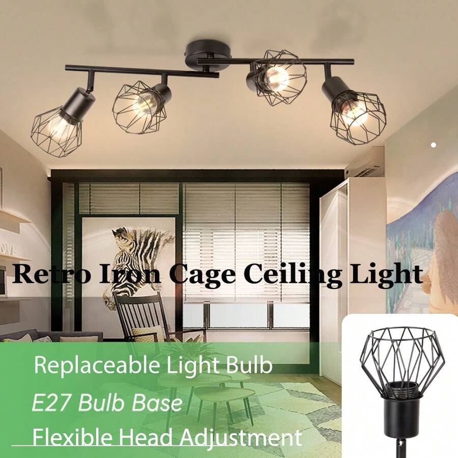 CANMEIJIA Lámpara de techo vintage, lámpara de araña de hierro negro con 4 brazos, lámpara colgante para decoración del hogar con casquillo E27, adecuada para sala de estar/cocina/dormitorio/comedor/balcón/pasillo/cafetería/bar/galería/sala de exposiciones/pasillo/hotel/restaurante/hogar, luz cálida/blanca, AC85-265V