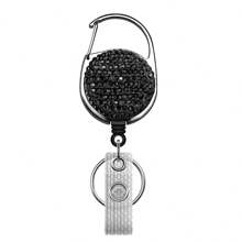 1pc Colorful Rhinestone Inlaid ABS Plastic Retractable Badge Reel, ID Card Holder With Belt Clip And 360 Degree Swivel Back To School