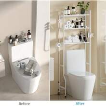Over The Toilet Storage3Tier Over Toilet Organizer Rack With Paper Holder 2 Hooks Universal Wheel Freestanding Over The Toilet Rack For Restroom Laundry White - As Pic - View 7
