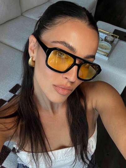 1 pieza Gafas decorativas de moda con marco cuadrado retro de plástico, accesorios bohemios de playa unisex, accesorios de playa para mujer, gafas de moda para mujer, gafas para damas, atuendos de otoño e invierno, accesorios de playa, básicos vintage Y2K, casual de negocios, regalos