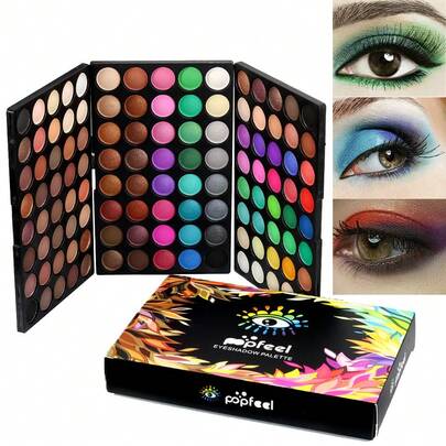 Paleta de sombras de ojos de 120 colores, 3 sombras de ojos separadas, maquillaje cosmético mate y perlado, gran conjunto, profesional, de larga duración, resistente al agua, mate, altamente pigmentado, brillo, maquillaje brillante, paleta de sombras de ojos cosméticas coloridas, diseño pequeño y delicado, uso profesional y personal perfecto para cada mujer y niña