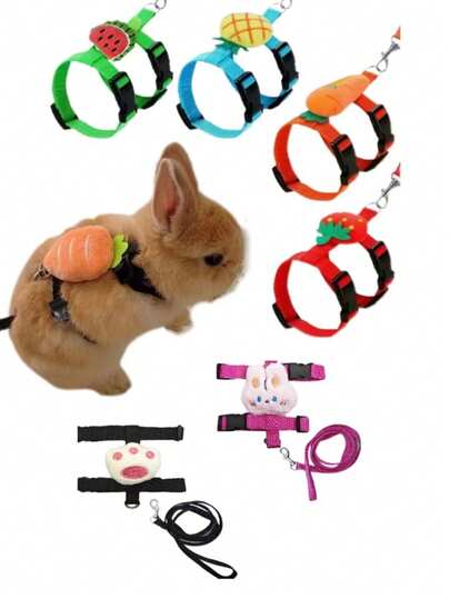 Aufgerüstete Haustier-Leine, verstellbares Geschirr-Leine für kleine Haustiere, kleine Haustier-Weste-Geschirr, zum Tragen Outdoor, Ausbruchsichere Leine, süß, stylisch und leicht zu reinigen, geeignet für Katzen, Hunde, Kaninchen, Frettchen, kleine Haustiere