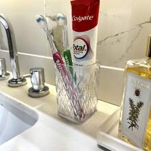 Kit 2 Transparent Toothbrush And Toothpaste Holders Makeup Organizer Glamour Plasútil Office - Trong sáng - Xem 5