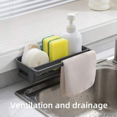 1pc Kitchen Wall Mount Sponge Holder Sink Dish Drainer Rack Seasoning Organizer,Non-Slip Kitchen Mats For Sink Side, Natural And Hygienic Kitchen Essential For Home And Kitchen Room Decor, Part Of Your Cozy Fall& Winter Styles And Christmas Decorations