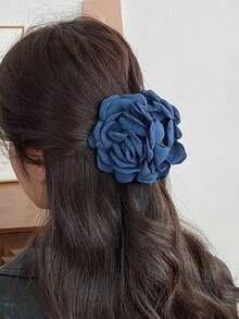 1 件大号布艺玫瑰花发夹发夹发夹发颚夹发夹发抓发夹 - 藍色 - 查看 9