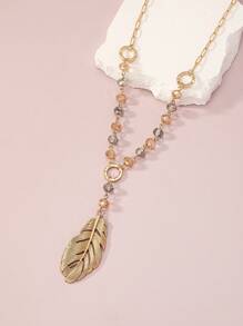 1pc Boho Zinc Alloy Rhinestone & Bead Decor Hollow Out Oval Charm Necklace For Women For Daily Decoration