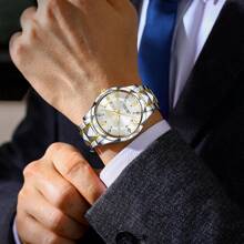 Reloj de cuarzo de lujo de marca superior para hombres, con calendario, correa de acero inoxidable, diseño deportivo y de negocios casual, esfera redonda con números romanos, un regalo perfecto para fiestas, bodas, vacaciones en la playa y para parejas