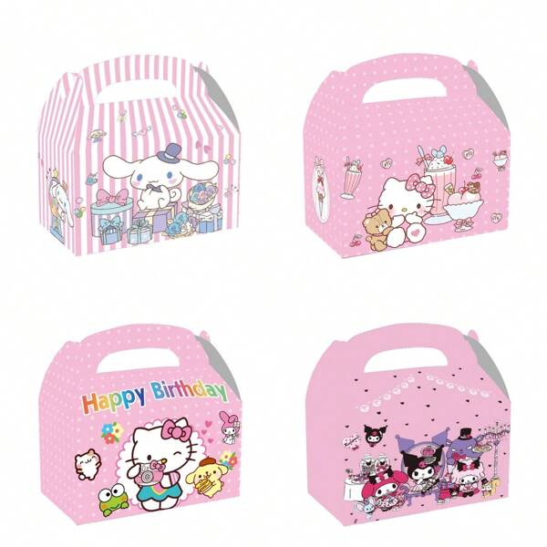 Sanrio Cartoon Sanrio Theme HELLO KITTY Cinnamoroll,Kuromi Series Party Gift Packing Box, Cute Animation Theme Party Gift Bag, Pink Party Gift Packing Box, Suitable For Birthday Party Theme Party Candy Box Speaker Box Gift Decoration 4PCS/8PCS/12PCS