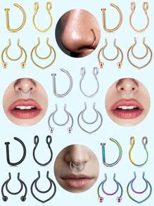 4 pièces Style punk Faux piercing Faux anneau de nez Septum sans perçage Pince à nez Rock HipHoop Bijou de corps en acier inoxydable de mode