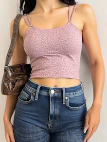 Top dama mujer tirantes dobles estampado floral fresco ceñido - Rosa - Ver 1