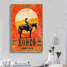 1pc Canvas Print Cowboy Silhouette Sunset Wall Art Retro Pennsylvania Rodeo Event Art 1966 Pocono Rodeo Summer Tour Poster Poster Or Canvas Print Decoration Room Aesthetics Posters Bedroom Decoration Office Decoration Wall Art Decoration ,No Frame
