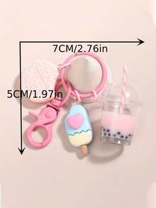 可爱钥匙扣冰淇淋珍珠奶茶饼干粉色钥匙扣，夏季旅行包配件，返校礼物，返校旅行用品 - 彩色 - 查看 7