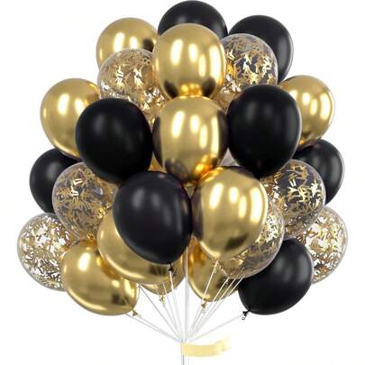 15st/30st Black & Gold 10-tums latexballonger, svarta ballonger och metalliska guldballonger för födelsedagsdekorationer, pensionsdekoration, nyårsafton, examensceremoni