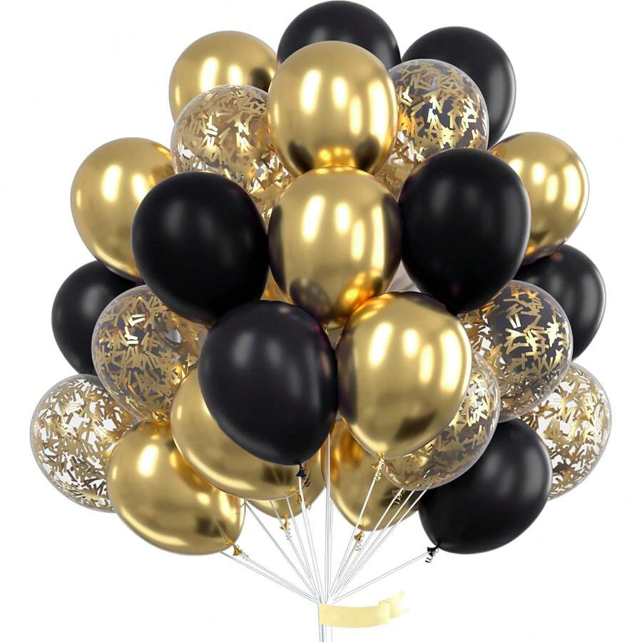 15pcs/30pcs Black & Gold 10-Inch Latex Balloons, Black Balloons And Metallic Gold Balloons For Birthday Decorations, Retirement Party Decor, New Year's Eve, Graduation Ceremony - Multicolor - View 1