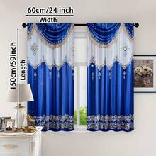 2pcs Luxury White And Blue Curtains, Rod Pocket Design, High-Quality, Personalized Christmas Home Room Decndly, , 100% Polyester Blackout Material, Suitable For Bedroom, Living Room, Shading, Privacy, Light Adjustment, Space Decoration, Seasonal Decor For Christmas, Autumn - Multicolor - View 15