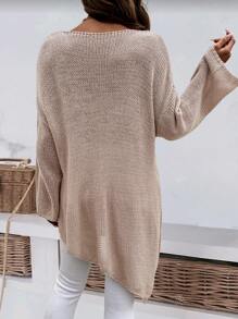 Oversize einfarbiger Rundhals Lässig Loose Split Saum Strickpullover