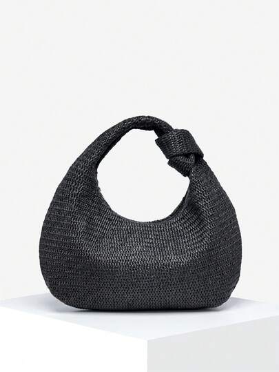 1 szt. Vintage Minimalistyczny styl boho szydełkowa wydrążona torba na ramię z węzłem o dużej pojemności dla kobiet, odpowiednia na wyjścia, randki, dojazdy do pracy, wakacje