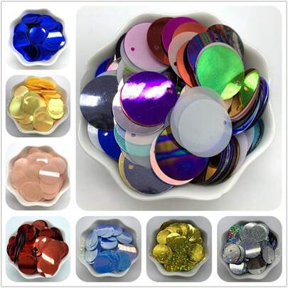 200Pcs 20mm Flat Round Sequins With 1 Side Hole PVC Flat Round Loose Sequin Paillettes Sewing Craft DIY Wedding Pendant