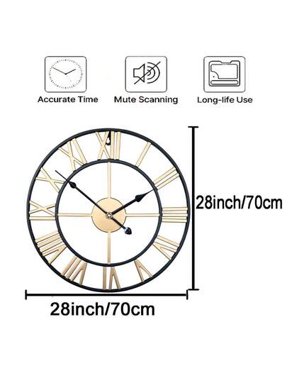 1pc Stylish Large Wand Klok In European Golden Metal Multiple Sizes, Vintage Silent Mechanism, Indoor Outdoor Garden Ornament Room Bedroom Dormitory Back To School Home view 10