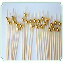 100PCS Cocktail Picks, Fancy Toothpicks For Appetizers, Decorative Skewers For Appetizers Drinks Party Fruit, 4.7 Inch Long Wooden Bamboo Gold Ball Food Sticks Charcuterie Boards Accessories