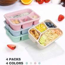 4 teilige Bento Box, 4 teiliger Mahlzeiten Vorbereitungscontainer, Kinder Lunchbox, wiederverwendbarer Kunststoff Lebensmittelaufbewahrungsbehälter frei von Bisphenol A - stapelbar, geeignet für Schule, Unternehmen, Arbeit und Reisen