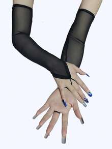 1 Pair Sexy & Stylish Long Arm Warmers With Hookable Fingers, Mesh Sleeve Gloves For Party