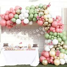 Juego de 128 piezas Arco corona decoración de fiestas Globos, combinado de 5/10 pulgadas, que incluye rosa retro, verde gris, blanco, color nude, dorado metálico, adecuado para cumpleaños, decoraciones de fiestas, ceremonias de graduación, compromisos, decoraciones de boda, fiestas de baby shower, fiestas de revelación de género, decoraciones de despedidas de soltero, decoraciones de fiestas campestres | Globos de látex de alta calidad