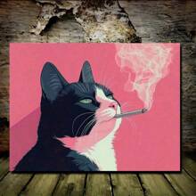 1pc,A Cat-Themed Canvas Wall Art Print-Retro-Style Animal Decorations, Suitable For Living Room, Bedroom, Home Office-Modern Art Decoration Black Cat-Themed Paintings, Suitable For Bachelor Parties And Beach Parties, Anniversaries, Frameless.