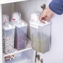 Pote Hermético Com Medidor Organizador De Alimentos Mantimentos Arroz 2L - Transparente - Visão 5