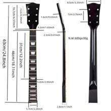 Mástil de guitarra eléctrica con diapasón de arce negro brillante, 22 trastes, 6 cuerdas, diapasón de palisandro, accesorio de repuesto universal para guitarras tipo LP, actualización de instalación sencilla, marcadores de diapasón con incrustaciones de diamantes, kit de reparación DIY