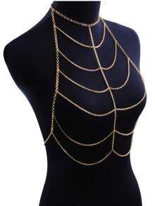 1pc Gold Color Body Chain, Sexy Chest Chain, Beach Jewelry - Yellow Gold - View 2