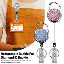 1pc Colorful Rhinestone Retractable ID Badge Reel, Adjustable Length, Hard Shell ID Card Holder Keychain Suitable For Metro Card, ID Card, Work Badge, Student ID, Exhibition Badge, Event Pass - Clay With Diamonds - View 3